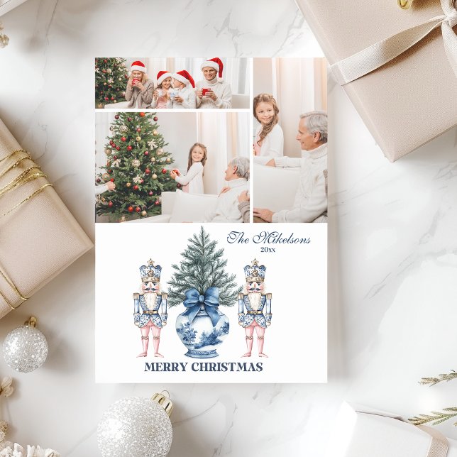 Cartes Pour Fêtes Annuelles 3 Photo Blue Chinoiserie Nutcracker Noël (Créateur téléchargé)
