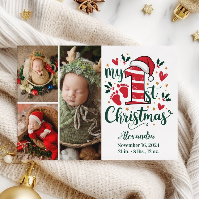 Cartes Pour Fêtes Annuelles 3 Photo Candy Cane Baby 1st Christmas (Créateur téléchargé)