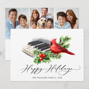 Cartes Pour Fêtes Annuelles 3 PHOTO Cardinal rouge Baies de houx Noël