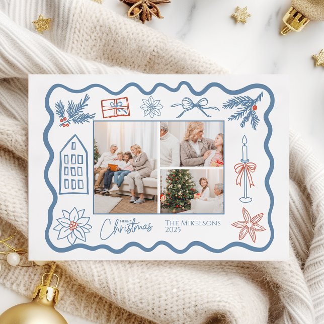 Cartes Pour Fêtes Annuelles 3 Photo Christmas Doodline Art Holiday (Créateur téléchargé)