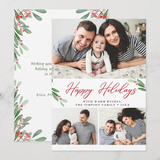 Cartes Pour Fêtes Annuelles 3 PHOTO Collage Joyeux voeux de Noël (Devant / Derrière)