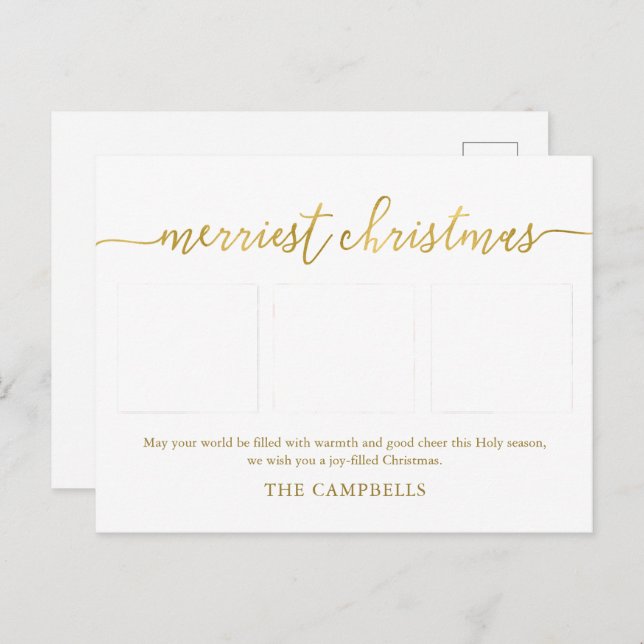 Cartes Pour Fêtes Annuelles 3 Photo Collage Script moderne "Joyeux Noël" (Devant / Derrière)