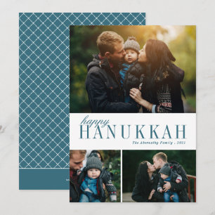 Cartes Pour Fêtes Annuelles 3 Photo Collage Simple Moderne Turquoise Hanoukka 