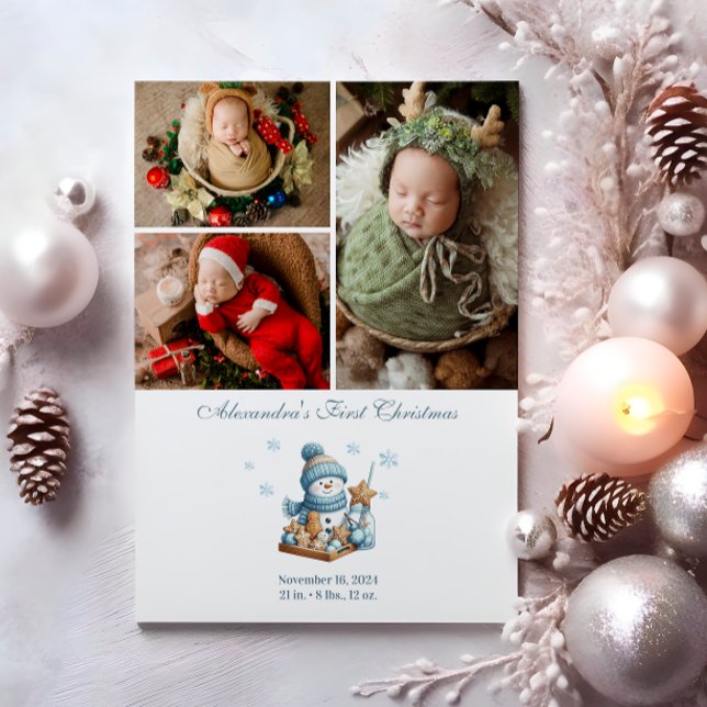 Cartes Pour Fêtes Annuelles 3 Photo First Christmas Birth Announcement  (Créateur téléchargé)