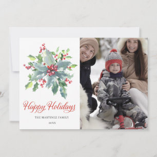 Cartes Pour Fêtes Annuelles 3 PHOTO Holly Berry Festive Noël de famille