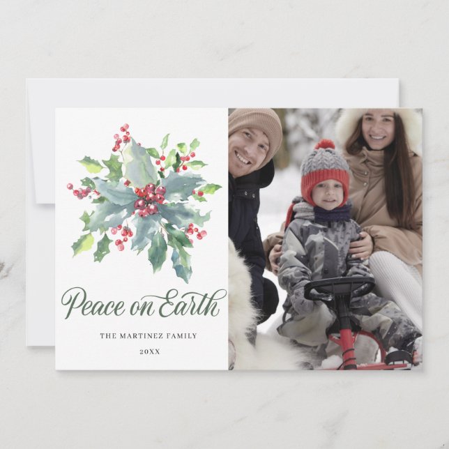 Cartes Pour Fêtes Annuelles 3 PHOTO Holly Berry Festive Noël de famille (Devant)