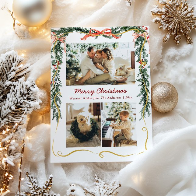 Cartes Pour Fêtes Annuelles 3 Photo Jardins verdoyants de Noël et Bow (Créateur téléchargé)