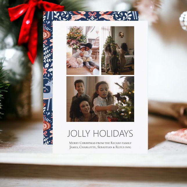 Cartes Pour Fêtes Annuelles 3 Photo Jolly Holidays Noël scandinave (3 Photo Jolly Holidays Scandinavian Christmas Holiday Cards from Ricaso. Add photo and text)