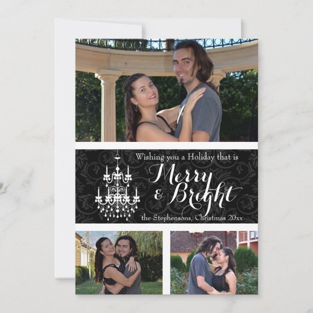 Cartes Pour Fêtes Annuelles 3 Photo Joyeux/Vacances de lustre lumineux (Devant)