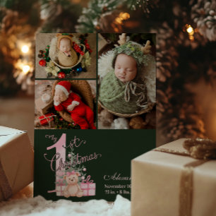 Cartes Pour Fêtes Annuelles 3 Photo Pink Green Baby First Christmas