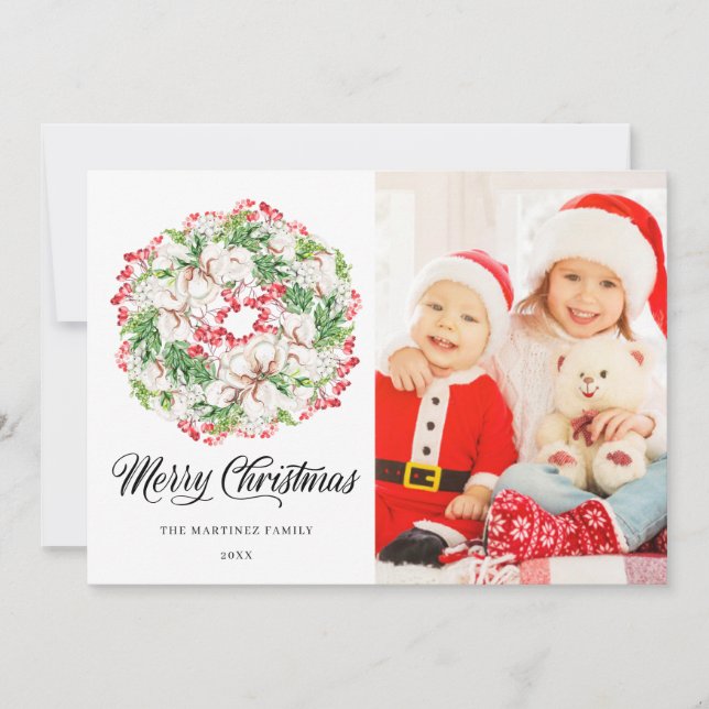 Cartes Pour Fêtes Annuelles 3 PHOTO Rouge Blanc Vert Feu de Noël (Devant)