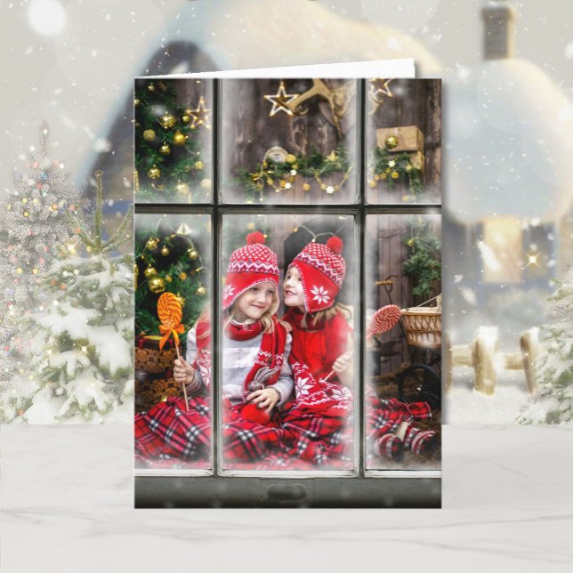Cartes Pour Fêtes Annuelles 3 Photos Fenêtre Flocon de neige superposition Joy (Créateur téléchargé)