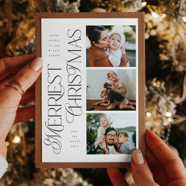 Cartes Pour Fêtes Annuelles 3 Photos Merriest Christmas Modern Holiday Card (Créateur téléchargé)