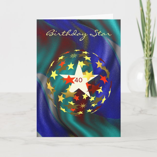 Cartes Pour Fêtes Annuelles 40e anniversaire Globe of Gold and Red Stars (Devant)