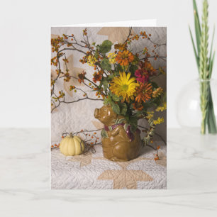 Cartes Pour Fêtes Annuelles 4603 Pig Pitcher Floral Thanksgiving Greeting Card