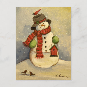 Cartes Pour Fêtes Annuelles 4905 Noël des Snowman et Birdhouse