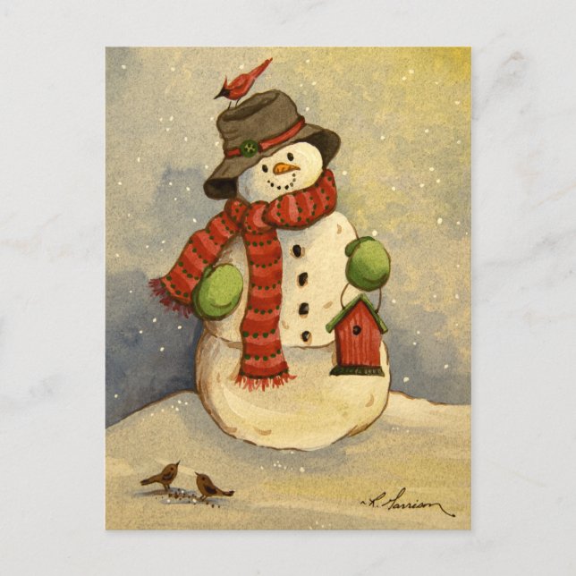 Cartes Pour Fêtes Annuelles 4905 Noël des Snowman et Birdhouse (Devant)