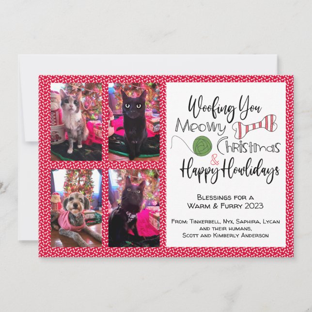 Cartes Pour Fêtes Annuelles 4 Animaux de compagnie, Woofy, Meowy, Howliday (Devant)