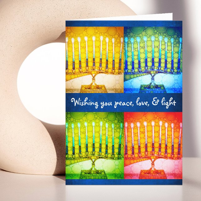 Cartes Pour Fêtes Annuelles 4 Colorful Hanukkah Menorahs Peace Love Light Chic (Créateur téléchargé)
