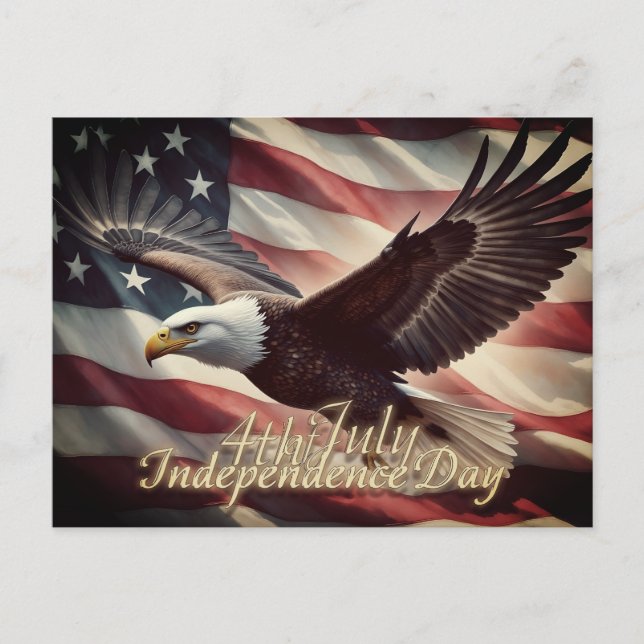 Cartes Pour Fêtes Annuelles 4 juillet aigle avec drapeau américain (Devant)