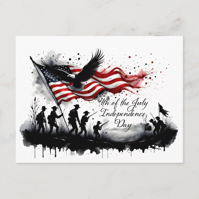 Cartes Pour Fêtes Annuelles 4 juillet art patriotique avec drapeau et soldats (Devant)