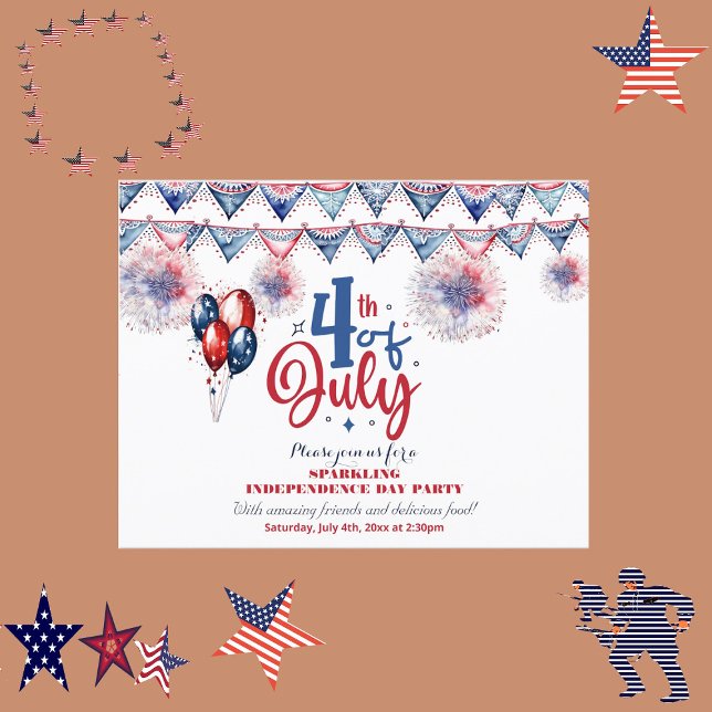 Cartes Pour Fêtes Annuelles 4 juillet Calligraphie Indépendance Parti Invitati (4th July Calligraphy Independence Party Invitation)