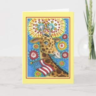 Cartes Pour Fêtes Annuelles 4 juillet GIRAFFE PATRIOTIQUE & FEU D'ENTRÉE MÊME 