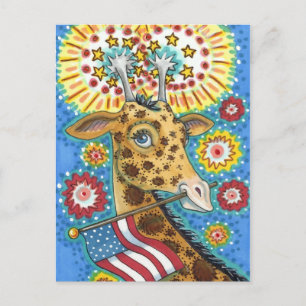 Cartes Pour Fêtes Annuelles 4 juillet GIRAFFE PATRIOTIQUE & FEU D'ENTRÉE MÊME 