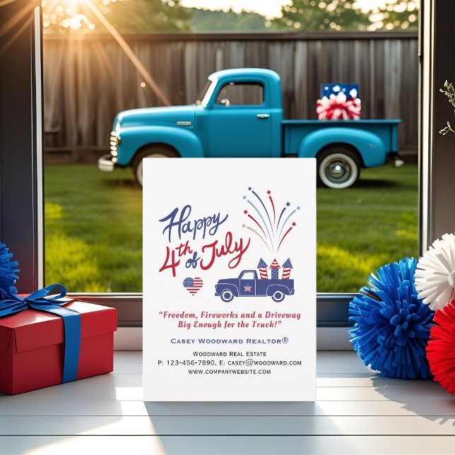 Cartes Pour Fêtes Annuelles 4 juillet Patriotique Truck Immobilier Editable (Créateur téléchargé)