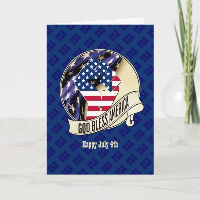 Cartes Pour Fêtes Annuelles 4 juillet Patriotique USA Dieu bénisse l'Amérique (Devant)