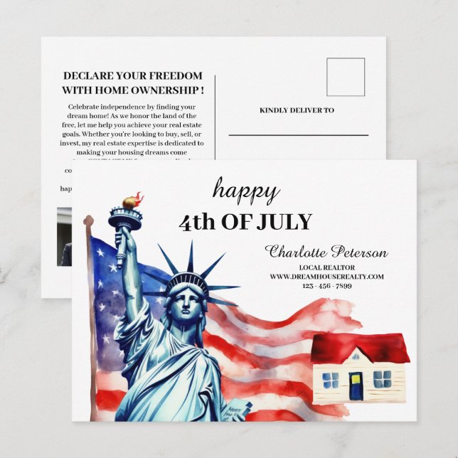 Cartes Pour Fêtes Annuelles 4 juillet Promotions immobilières (Devant / Derrière)