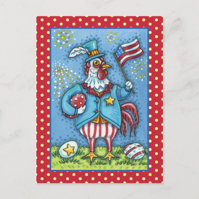 Cartes Pour Fêtes Annuelles 4 juillet ROOSTER, FUNNY PATRIOTIC POULET (Devant)