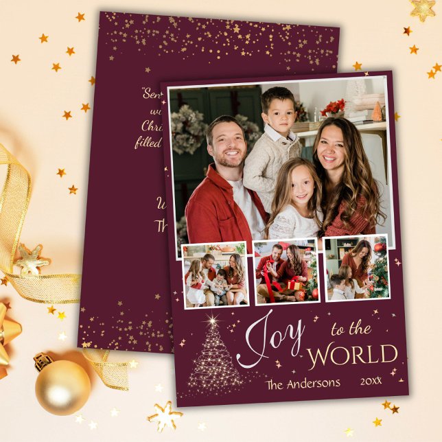 Cartes Pour Fêtes Annuelles 4 photo collage Joy au monde simple Noël (Front/Back )