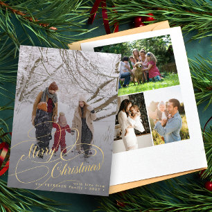 Cartes Pour Fêtes Annuelles 4 photo collage or Joyeux script de Noël