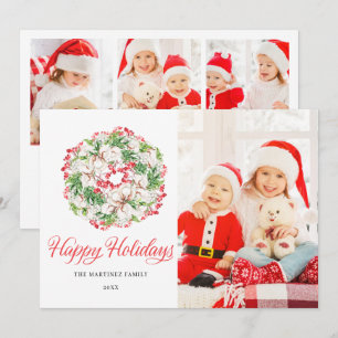 Cartes Pour Fêtes Annuelles 4 PHOTO Élégante couronne de Noël plat