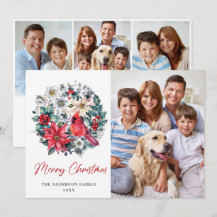 Cartes Pour Fêtes Annuelles 4 PHOTO Holly Berry Cardinal Poinsettia Noël