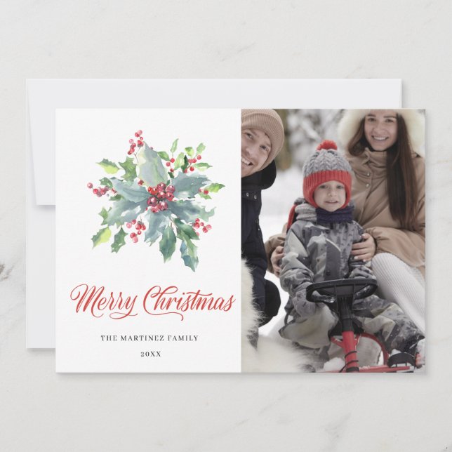 Cartes Pour Fêtes Annuelles 4 PHOTO Holly et Berries Famille 2022 (Devant)