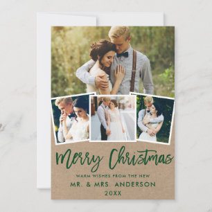 Cartes Pour Fêtes Annuelles 4 Photo Kraft Brush Script Mariage Noël