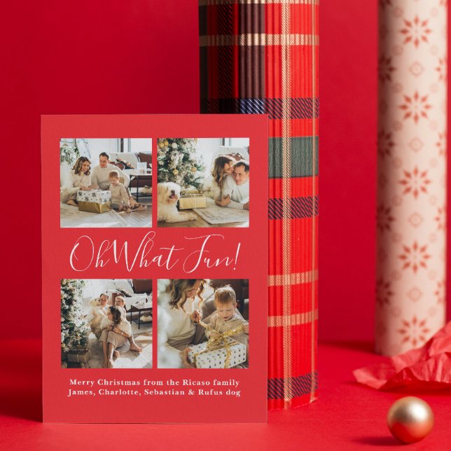 Cartes Pour Fêtes Annuelles 4 Photo oh What Fun Nordic Christmas (4 Photo oh What Fun Nordic Christmas Holiday Card by Ricaso, with Christmas tree  pattern on back)