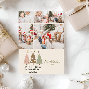 Cartes Pour Fêtes Annuelles 4 Photos Rétro Baisers d'Hiver et Vœux de Flocon d