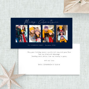 Cartes Pour Fêtes Annuelles 4 Photos White Script Marine Bleu Joyeux Noël