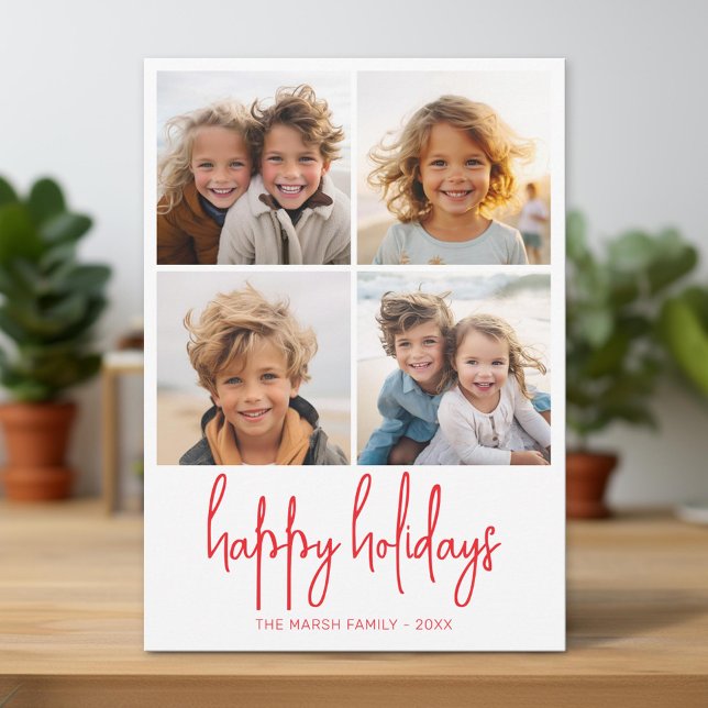 Cartes Pour Fêtes Annuelles 4 points verts et rouges photo - Noël heureux (Unique Photo Card)