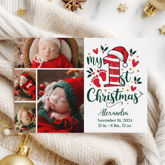 Cartes Pour Fêtes Annuelles 4 Sucre de canne photo Bébé 1er Noël (Créateur téléchargé)