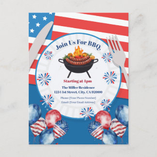 Cartes Pour Fêtes Annuelles 4th Of July BBQ Invitation, Party In USA Invite