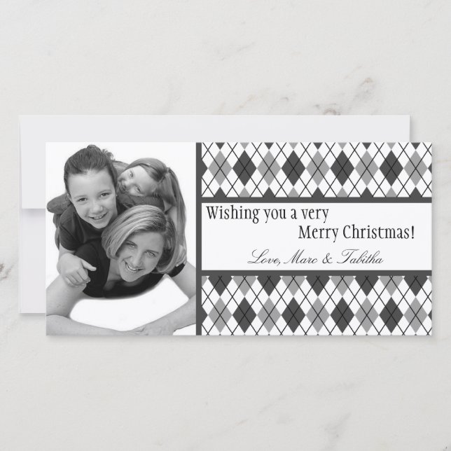 Cartes Pour Fêtes Annuelles 4x8 Jacquard noir blanc cadre photo de Noël (Devant)