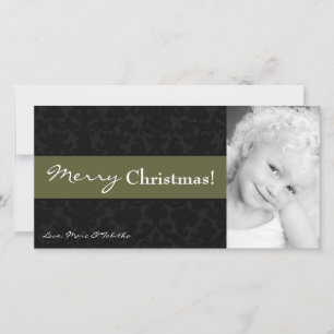 Cartes Pour Fêtes Annuelles 4x8 Olive Green Damask Frame photo de Noël