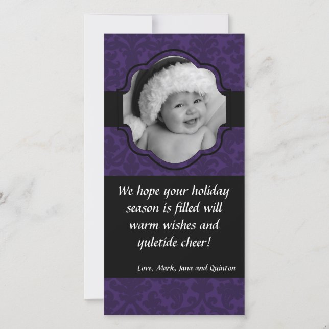 Cartes Pour Fêtes Annuelles 4x8 VioletDamas Ribbon cadre photo de Noël (Devant)