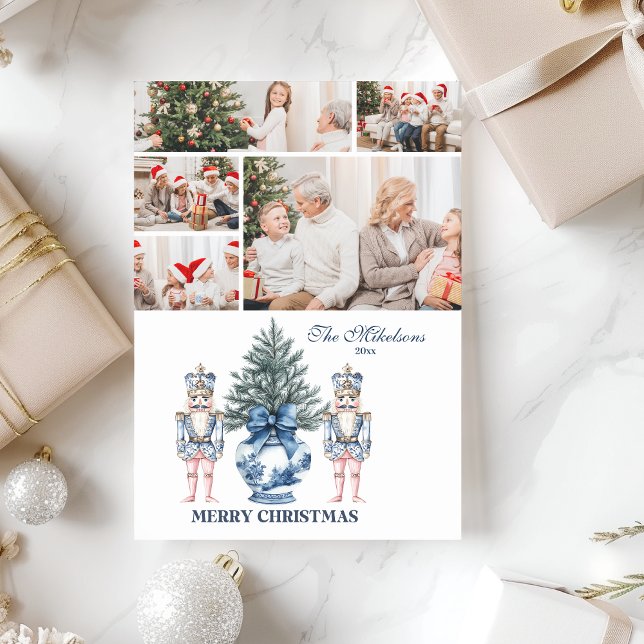 Cartes Pour Fêtes Annuelles 5 Photo Blue Chinoiserie Nutcracker Noël (Créateur téléchargé)