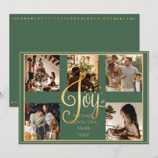 Cartes Pour Fêtes Annuelles 5 photo Collage Joy Gold Noël (Devant / Derrière)