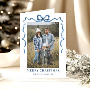 Cartes Pour Fêtes Annuelles 5 Photo Festif Dusty Blue Christmas Bow Ribbon